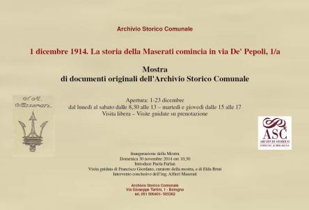 Mostra sulla Storia della Maserati nei documenti dell'Archivio Storico Comunale di Bologna