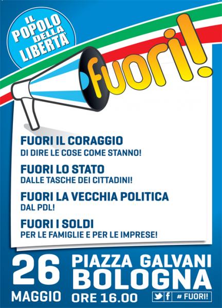 FUORI! Sabato 26 maggio piazza Galvani Bologna
